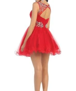 May Queen - Stunning Beaded Illusion Neck Cocktail Dress