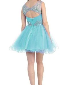 May Queen - Stunning Beaded Illusion Neck Cocktail Dress