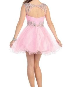 May Queen - Stunning Beaded Illusion Neck Cocktail Dress