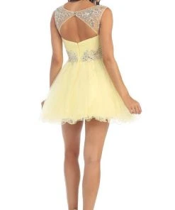 May Queen - Stunning Beaded Illusion Neck Cocktail Dress