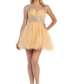 May Queen - Stunning Beaded Illusion Neck Cocktail Dress