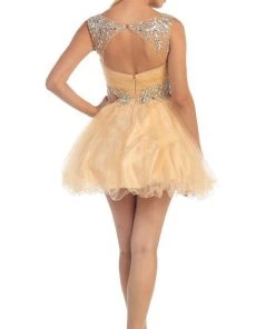 May Queen - Stunning Beaded Illusion Neck Cocktail Dress