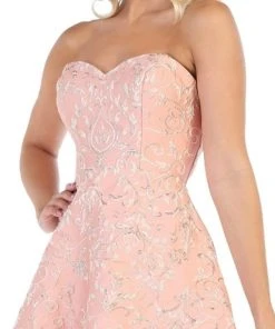 May Queen - Sweetheart Embroidered Metallic Scrolls RQ7672 - 1 Pc Blush In Size 16 Available Cocktail Dresses