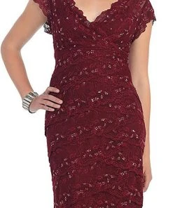 May Queen - Tiered Scallop Lace V-Neck Formal Dress MQ974 16 May Queen - Tiered Scallop Lace V-Neck Formal Dress MQ974