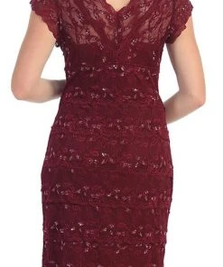 May Queen - Tiered Scallop Lace V-Neck Formal Dress MQ974 17 May Queen - Tiered Scallop Lace V-Neck Formal Dress MQ974