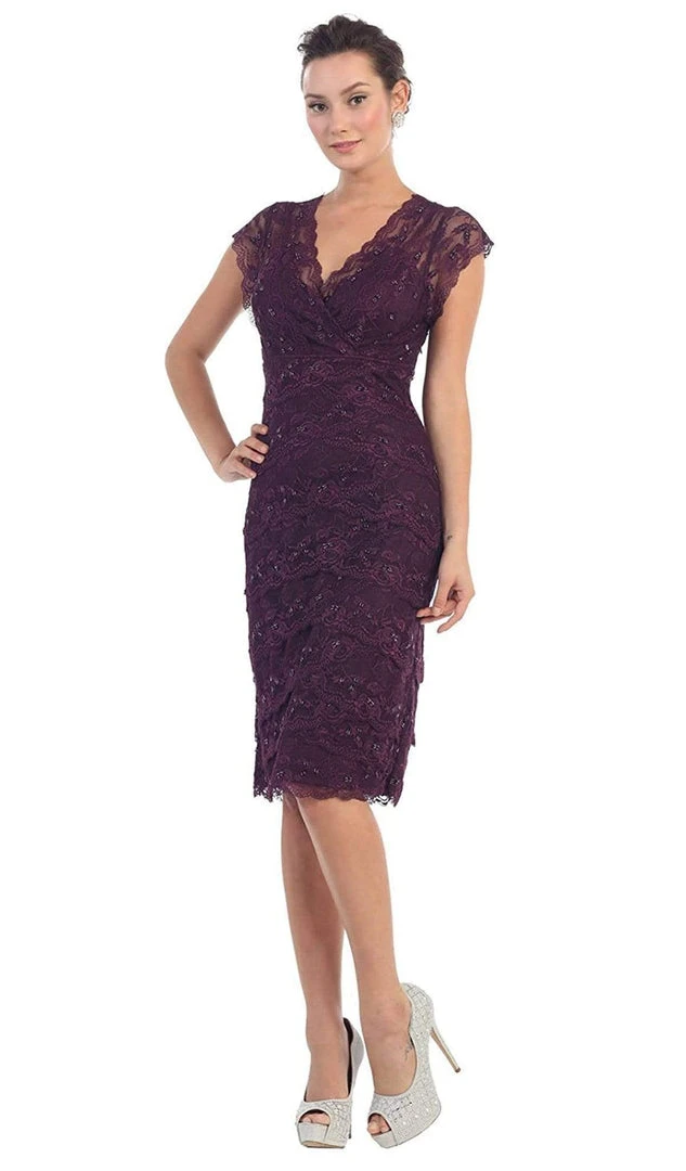 May Queen - Tiered Scallop Lace V-Neck Formal Dress MQ974 14 May Queen - Tiered Scallop Lace V-Neck Formal Dress MQ974