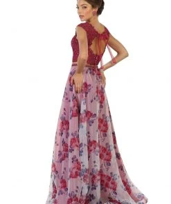 Formal Gowns May Queen - Two Piece Beaded Lace Floral Print Evening Gown 12 Formal Gowns May Queen - Two Piece Beaded Lace Floral Print Evening Gown