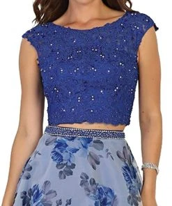 Formal Gowns May Queen - Two Piece Beaded Lace Floral Print Evening Gown 9 Formal Gowns May Queen - Two Piece Beaded Lace Floral Print Evening Gown