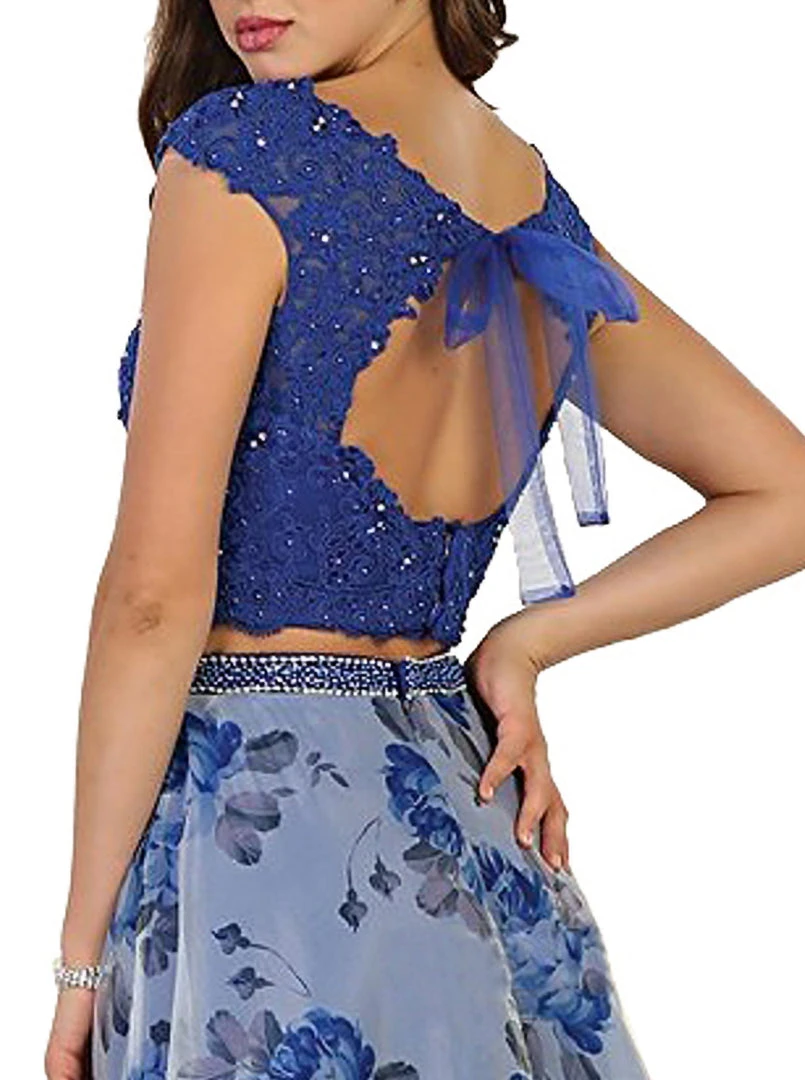 Formal Gowns May Queen - Two Piece Beaded Lace Floral Print Evening Gown 6 Formal Gowns May Queen - Two Piece Beaded Lace Floral Print Evening Gown