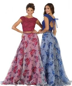 Formal Gowns May Queen - Two Piece Beaded Lace Floral Print Evening Gown 13 Formal Gowns May Queen - Two Piece Beaded Lace Floral Print Evening Gown