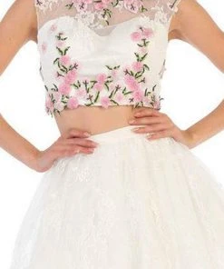 Cocktail Dresses May Queen - Two-Piece Floral Lace Applique Cocktail Dress