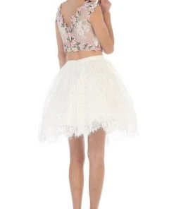 Cocktail Dresses May Queen - Two-Piece Floral Lace Applique Cocktail Dress