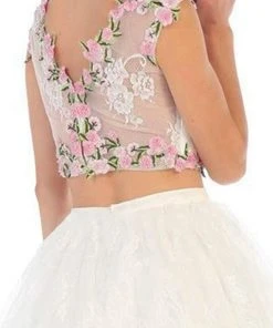 Cocktail Dresses May Queen - Two-Piece Floral Lace Applique Cocktail Dress