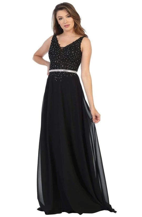 Formal Gowns May Queen - V-Neck Embellished Formal Dress MQ1701 - 1 Pc Black In Size 10 Available 3 Formal Gowns May Queen - V-Neck Embellished Formal Dress MQ1701 - 1 Pc Black In Size 10 Available