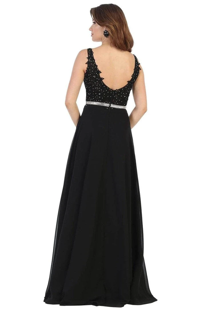 Formal Gowns May Queen - V-Neck Embellished Formal Dress MQ1701 - 1 Pc Black In Size 10 Available 4 Formal Gowns May Queen - V-Neck Embellished Formal Dress MQ1701 - 1 Pc Black In Size 10 Available