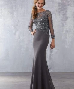 MGNY By Mori Lee - 71716 Beaded Illusion Bateau Mermaid Dress Formal Gowns
