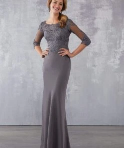 Formal Gowns MGNY By Mori Lee - 71721 Embroidered Bateau Fitted Dress With Train