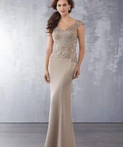 MGNY By Mori Lee - 71722 Beaded Lace V-Neck Evening Dress Formal Gowns 12 MGNY By Mori Lee - 71722 Beaded Lace V-Neck Evening Dress Formal Gowns