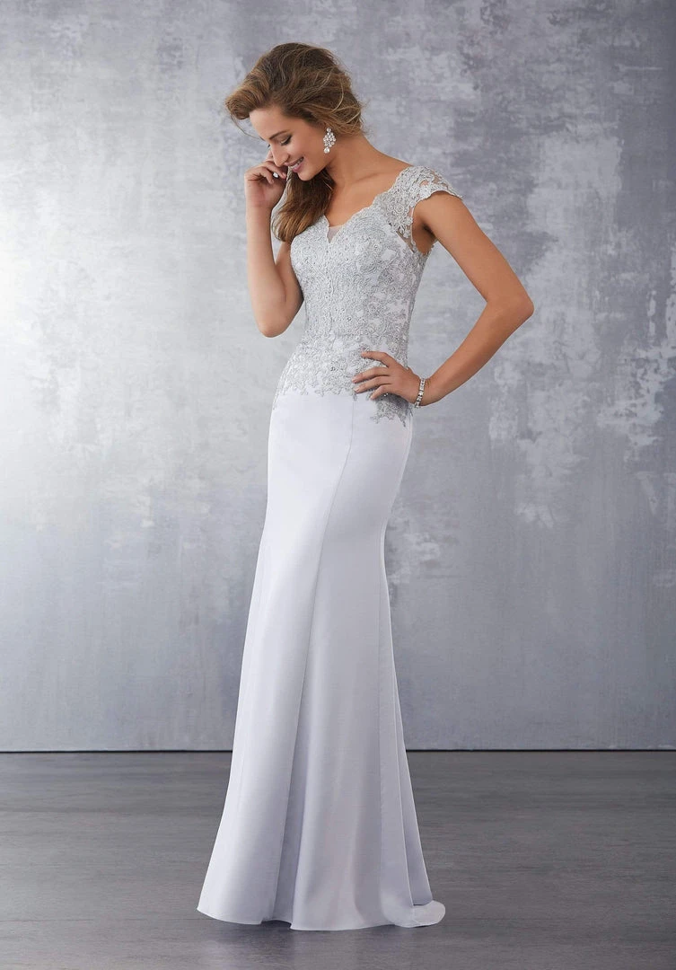 MGNY By Mori Lee - 71722 Beaded Lace V-Neck Evening Dress Formal Gowns 3 MGNY By Mori Lee - 71722 Beaded Lace V-Neck Evening Dress Formal Gowns