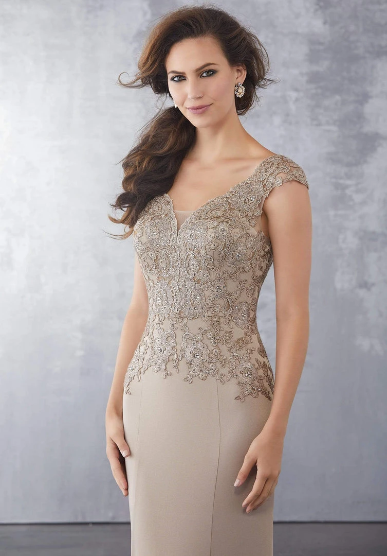 MGNY By Mori Lee - 71722 Beaded Lace V-Neck Evening Dress Formal Gowns 7 MGNY By Mori Lee - 71722 Beaded Lace V-Neck Evening Dress Formal Gowns