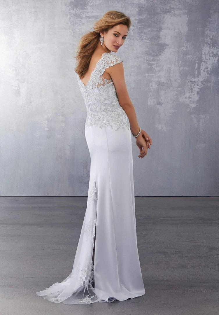 MGNY By Mori Lee - 71722 Beaded Lace V-Neck Evening Dress Formal Gowns 4 MGNY By Mori Lee - 71722 Beaded Lace V-Neck Evening Dress Formal Gowns