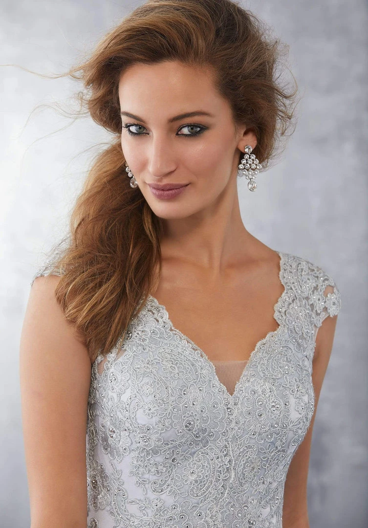 MGNY By Mori Lee - 71722 Beaded Lace V-Neck Evening Dress Formal Gowns 5 MGNY By Mori Lee - 71722 Beaded Lace V-Neck Evening Dress Formal Gowns