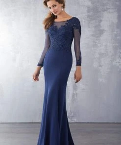 MGNY By Mori Lee - 71723 Embroidered Long Sleeve Trumpet Dress Formal Gowns