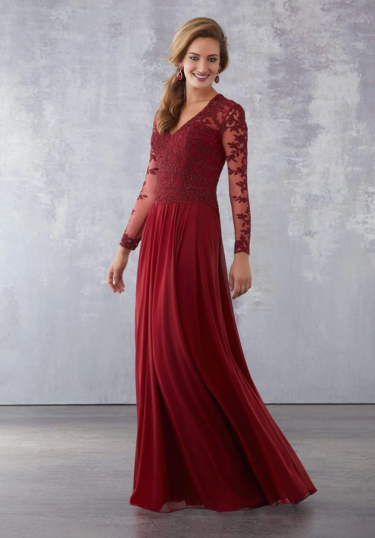 MGNY By Mori Lee - 71727 Lace Appliqued V-Neck A-Line Dress Formal Gowns 3 MGNY By Mori Lee - 71727 Lace Appliqued V-Neck A-Line Dress Formal Gowns