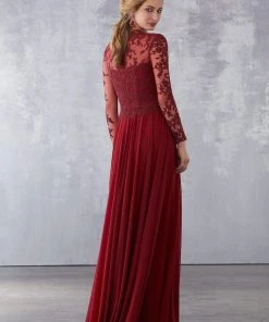 MGNY By Mori Lee - 71727 Lace Appliqued V-Neck A-Line Dress Formal Gowns 8 MGNY By Mori Lee - 71727 Lace Appliqued V-Neck A-Line Dress Formal Gowns