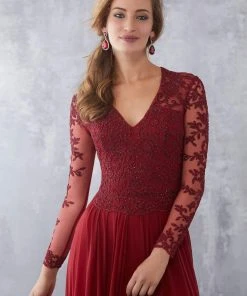 MGNY By Mori Lee - 71727 Lace Appliqued V-Neck A-Line Dress Formal Gowns 9 MGNY By Mori Lee - 71727 Lace Appliqued V-Neck A-Line Dress Formal Gowns