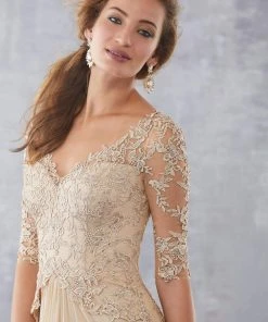 MGNY By Mori Lee - 71729 Embroidered Wide V-neck Sheath Dress Formal Gowns 13 MGNY By Mori Lee - 71729 Embroidered Wide V-neck Sheath Dress Formal Gowns