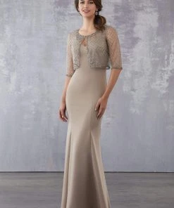 Formal Gowns MGNY By Mori Lee - 71732 V-neck Trumpet Dress With Embellished Jacket