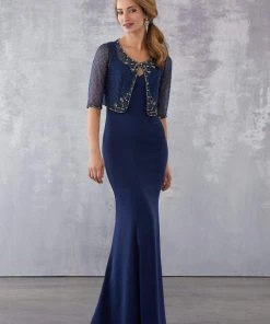 Formal Gowns MGNY By Mori Lee - 71732 V-neck Trumpet Dress With Embellished Jacket