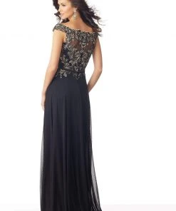 Formal Gowns MGNY By Mori Lee - 71802 Appliqued V-Neck A-Line Gown