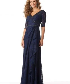 Formal Gowns MGNY By Mori Lee - 71809 Lace V-Neck A-Line Dress