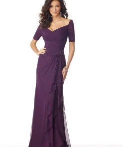 MGNY By Mori Lee - 71820 Ruched V-Neck Sheath Dress Formal Gowns