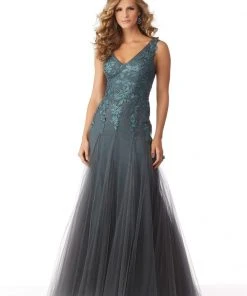 Formal Gowns MGNY By Mori Lee - 71823 Floral Embroidered V-neck A-line Gown