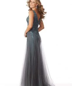 Formal Gowns MGNY By Mori Lee - 71823 Floral Embroidered V-neck A-line Gown