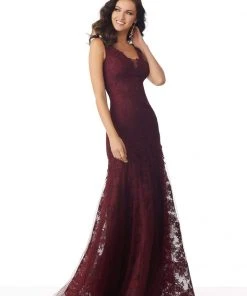 MGNY By Mori Lee - 71827 Beaded Appliqued Plunging V-Neck Dress