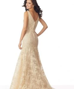 MGNY By Mori Lee - 71827 Beaded Appliqued Plunging V-Neck Dress