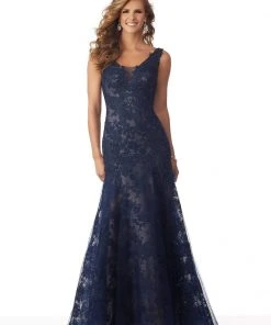 MGNY By Mori Lee - 71827 Beaded Appliqued Plunging V-Neck Dress