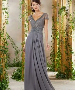 MGNY By Mori Lee - 71912 Beaded Lace V-Neck Dress