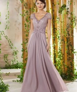 MGNY By Mori Lee - 71912 Beaded Lace V-Neck Dress