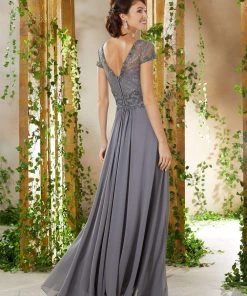 MGNY By Mori Lee - 71912 Beaded Lace V-Neck Dress