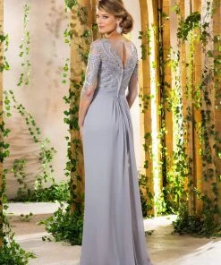 MGNY By Mori Lee - 71914 Embroidered Bateau Draped Sheath Dress Formal Gowns