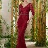 MGNY By Mori Lee - 71924 Embroidered V-neck Trumpet Dress