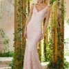 MGNY By Mori Lee - 71928 Beaded Lace V-Neck Gown With Cape