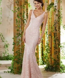 MGNY By Mori Lee - 71928 Beaded Lace V-Neck Gown With Cape
