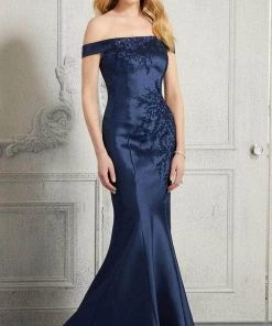 MGNY By Mori Lee – 72408SC Floral Appliqued Off-shoulder Evening Gown - 1 Pc Silver Sage In Size 8 Available