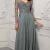 MGNY By Mori Lee - Appliqued V-Neck Evening Dress 72403SC - 1 Pc Silver Sage In Size 6 Available Formal Gowns 1 MGNY By Mori Lee - Appliqued V-Neck Evening Dress 72403SC - 1 Pc Silver Sage In Size 6 Available Formal Gowns